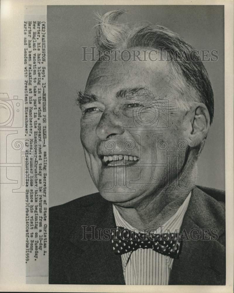 1959 Press Photo Secretary of State Christian Herter returns to Washington-Historic Images