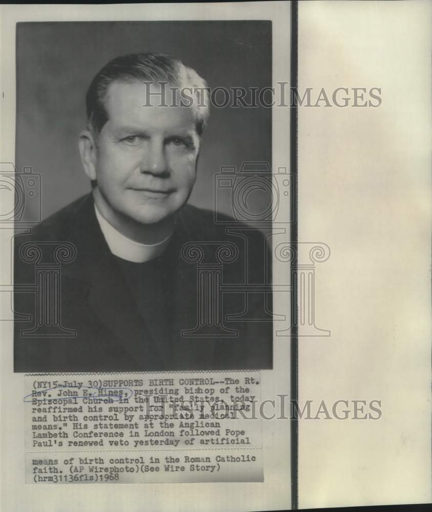 1968 Reverend John E. Hines of Episcopal Church in United States. - Historic Images