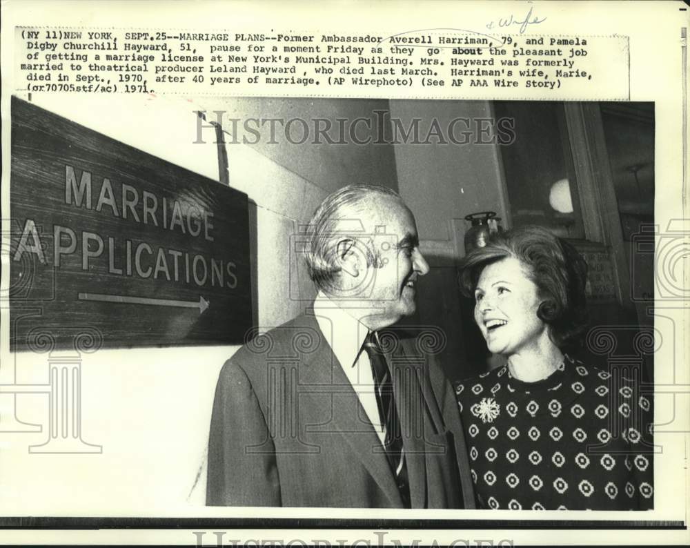 1971 Averell Harriman &amp; Pamela Hayward apply for marriage license - Historic Images