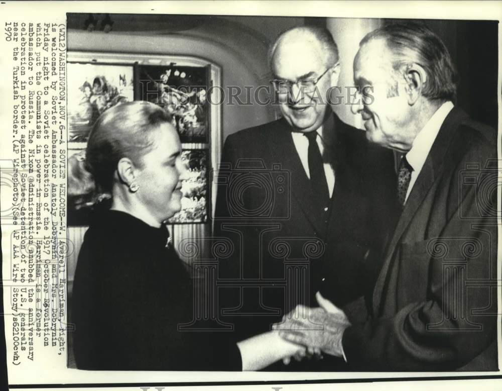 1970 Averell Harriman welcomed by Russian Ambassador &amp; Mrs. Dobrynin - Historic Images