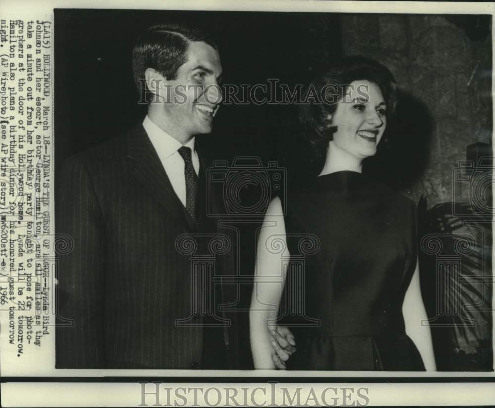 1966 Lynda Bird Johnson &amp; George Hamilton at his home in CA - Historic Images