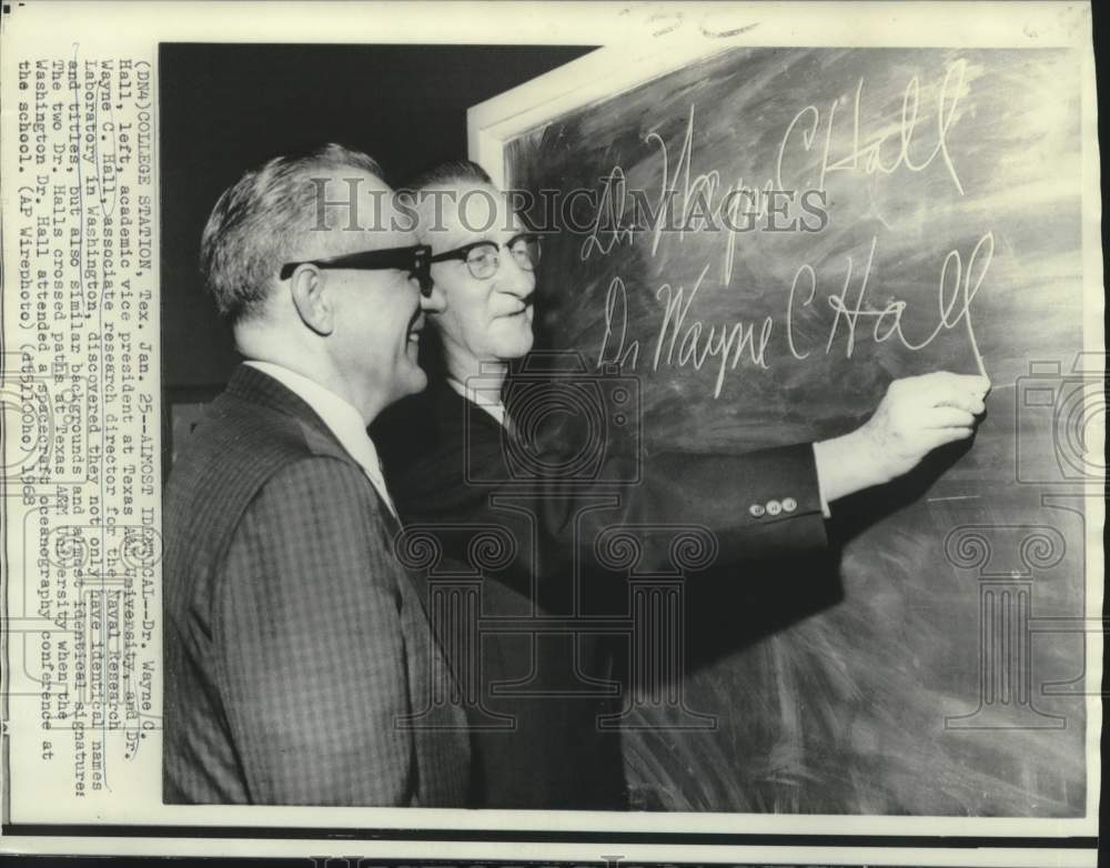 1968 Two almost identical Drs.Hall meet at Texas A&amp;M University. - Historic Images