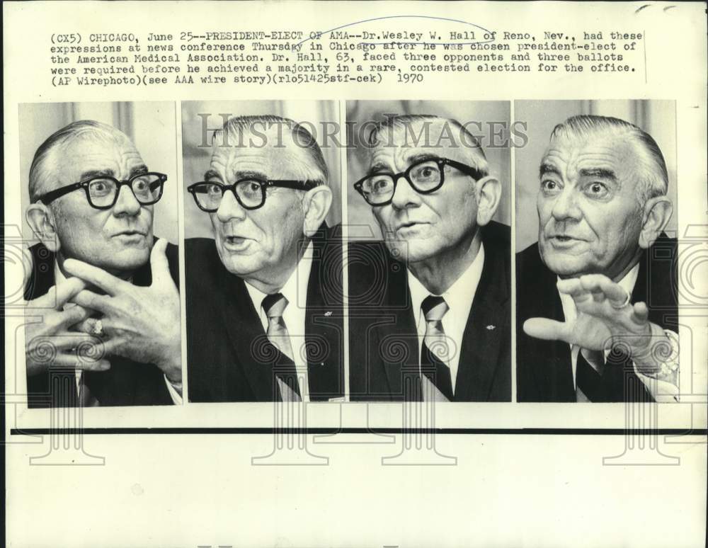 1970 Expression of Dr. Wesley Hall at news conference in Chicago - Historic Images