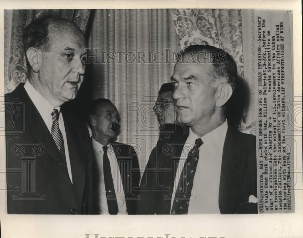 1961 Senator William Fulbright &amp; Dean Rusk at Senate Subcommittee - Historic Images