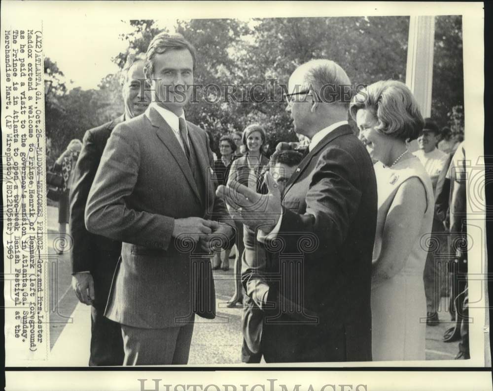 1969 Georgia Governor &amp; Mrs. Maddox greet Prince Henrik of Denmark - Historic Images