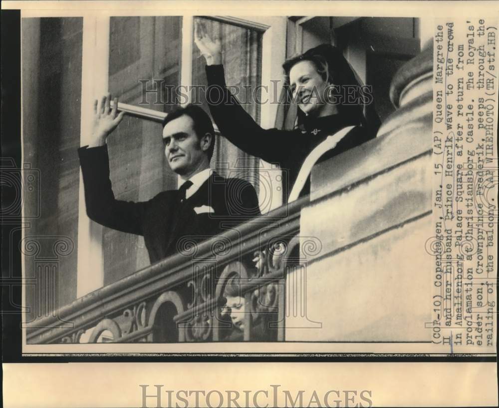 1972 Queen Margrethe, Prince Henrik &amp; son at Amalienborg Square - Historic Images