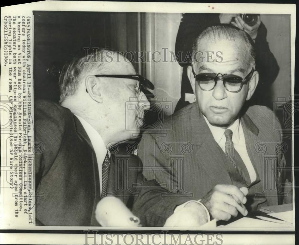 1966 Press Photo Chairman Fulbright &amp; other at Foreign Relations Committee-Historic Images