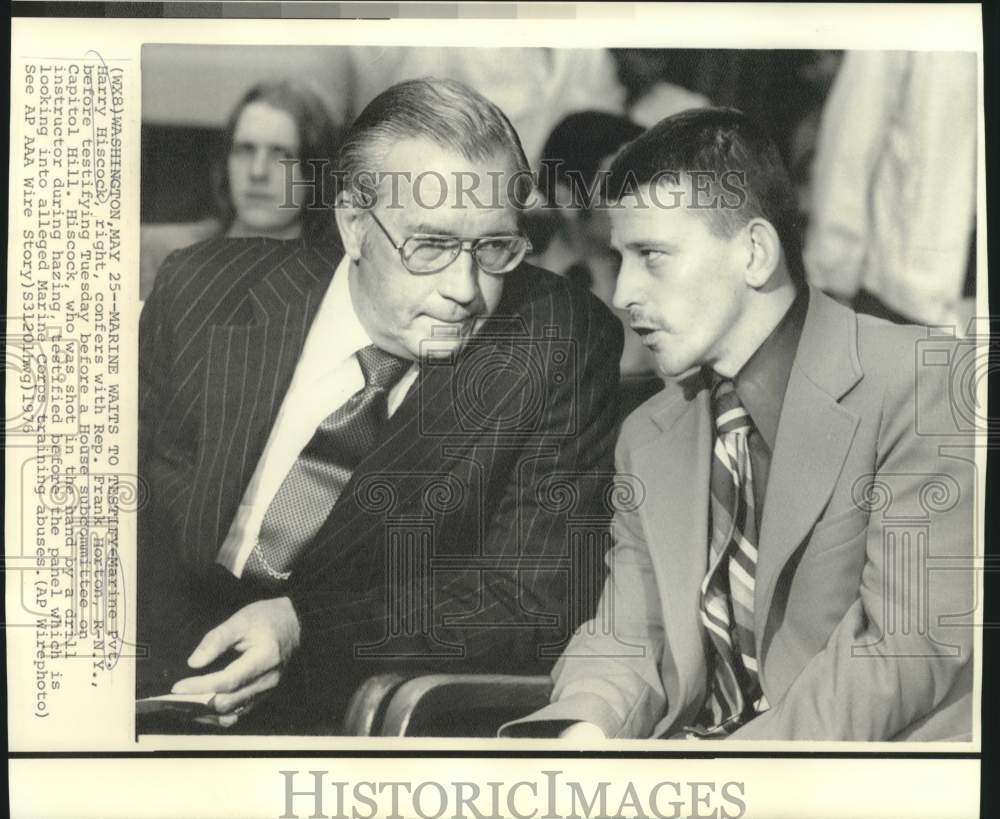 1976 Press Photo Pvt. Harry Hiscock &amp; Rep. Horton at House subcommittee hearing-Historic Images