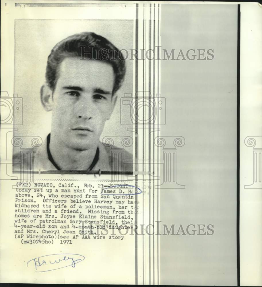 1971 James D. Harvey of California, manhunt suspect - Historic Images