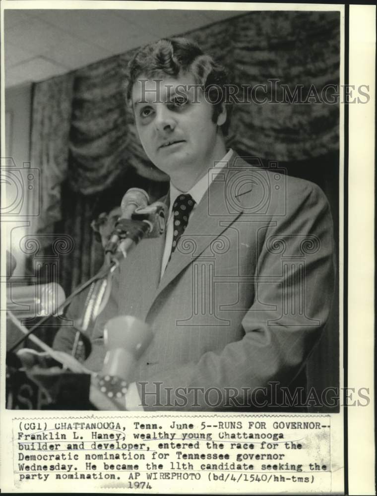 1974 Press Photo Franklin Haney, builder &amp; developer, in race for TN governor-Historic Images