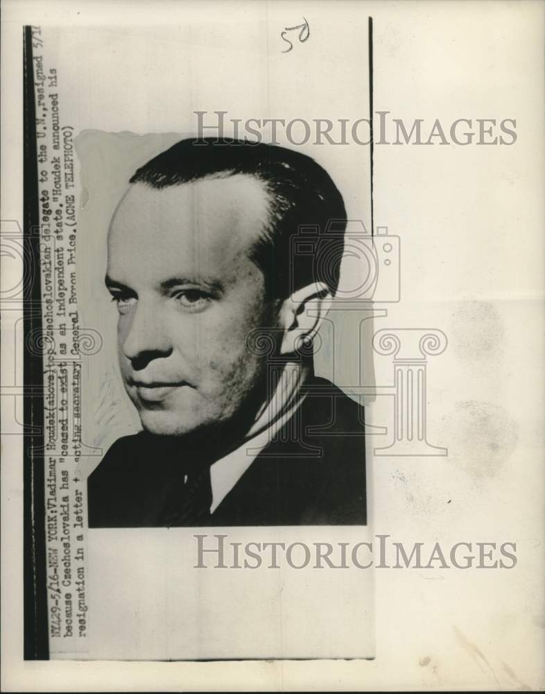 1950 Vladimar Houdek, Czechoslovakian delegate to U.N. resigns - Historic Images