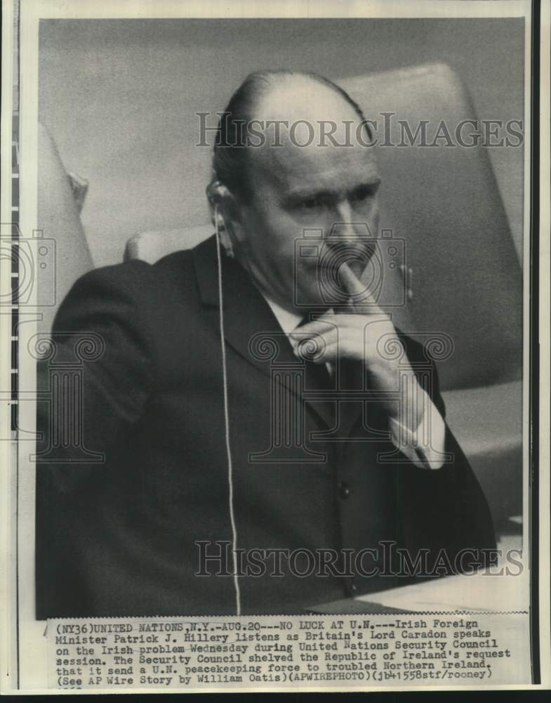 1969 Irish Foreign Minister Patrick Hillery listens at United Nation - Historic Images