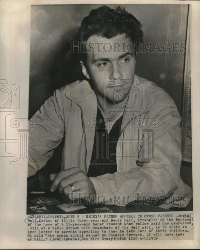 1959 Anatel Holt, father of slain girl, appeals to other parents - Historic Images