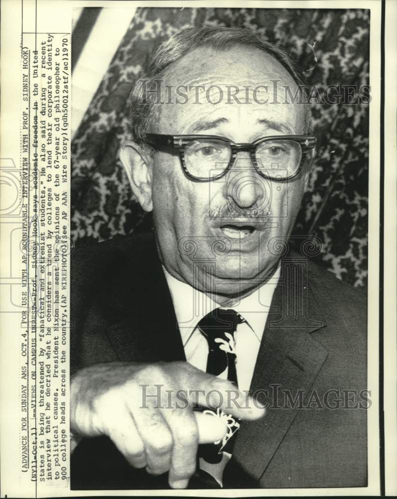 1970 Professor Sidney Hook gives his view on campus unrest. - Historic Images