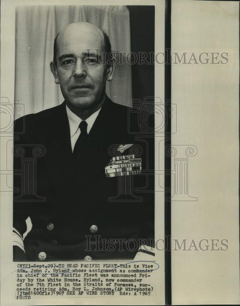 1965 Press Photo Vice Admiral John Hyland, commander in chief of Pacific Fleet-Historic Images