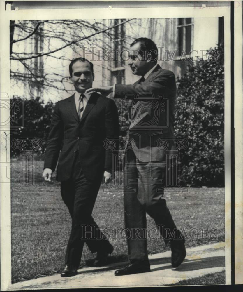 1969 King Hussein and President Nixon walk &amp; talk at White House - Historic Images