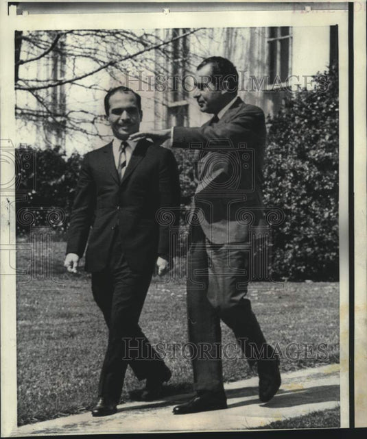 1969 King Hussein and President Nixon walk & talk at White House - Historic Images