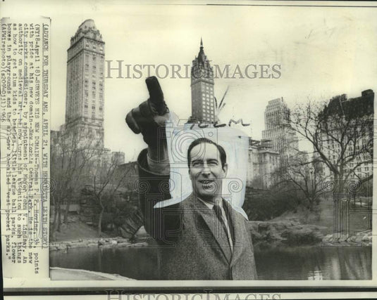 1966 Thmas Hoving points to new domain, New York's Central Park.-Historic Images