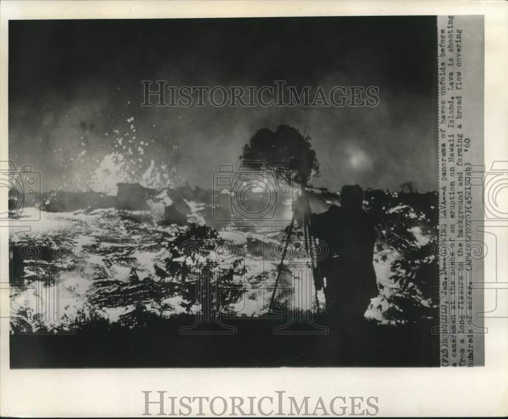 1960 Panorama view of volcano eruption on Hawaii Island, Hawaii - Historic Images