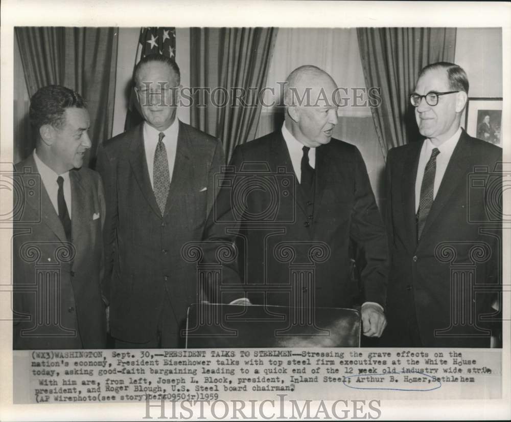 1959 President Eisenhower with Arthur Homer & other steel executives - Historic Images