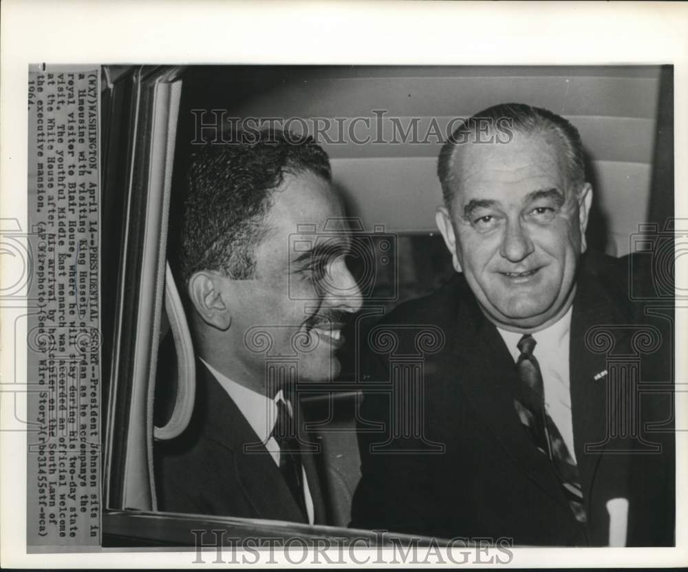 1964 Jordan&#39;s King Hussein and President Johnson confer in limousine - Historic Images