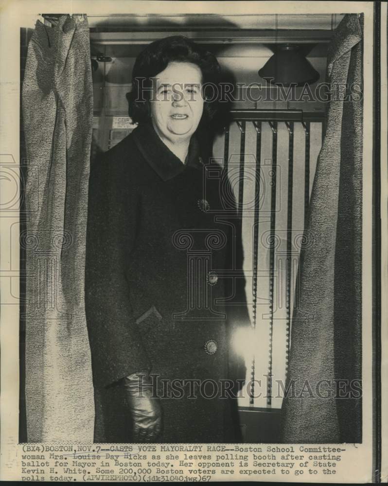 1967 Louise Day Hicks, Boston mayor candidate, leaves polling booth - Historic Images