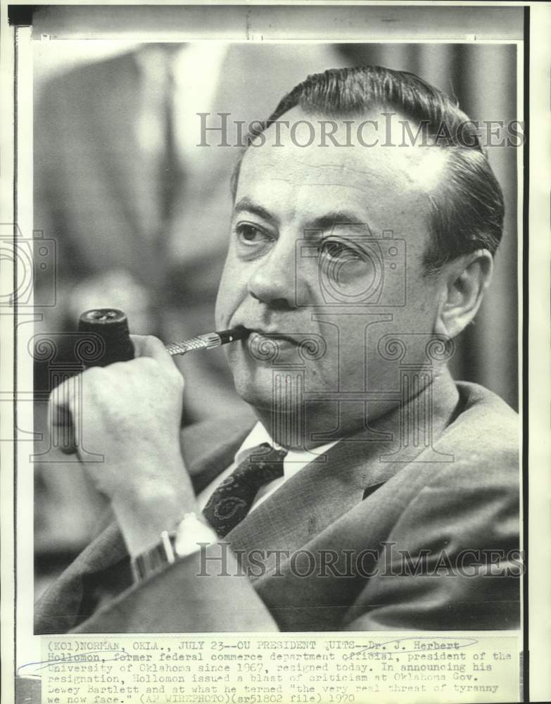 1970 Dr. Herbert Hollomon, University of Oklahoma President, resigns - Historic Images