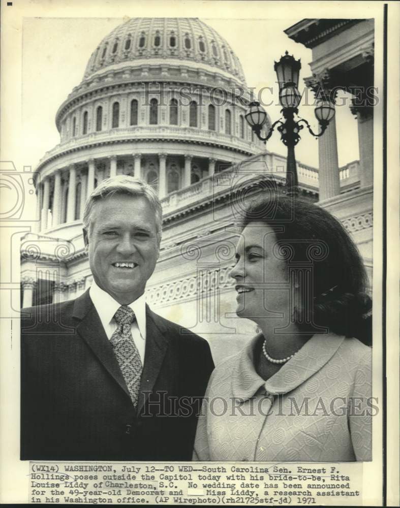 1971 South Carolina Senator Hollings and bride-to-be Rita Liddy - Historic Images