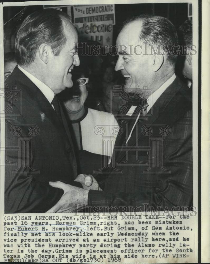 1968 Norman Grimm, Vice President look-alike with Humphrey in Texas - Historic Images