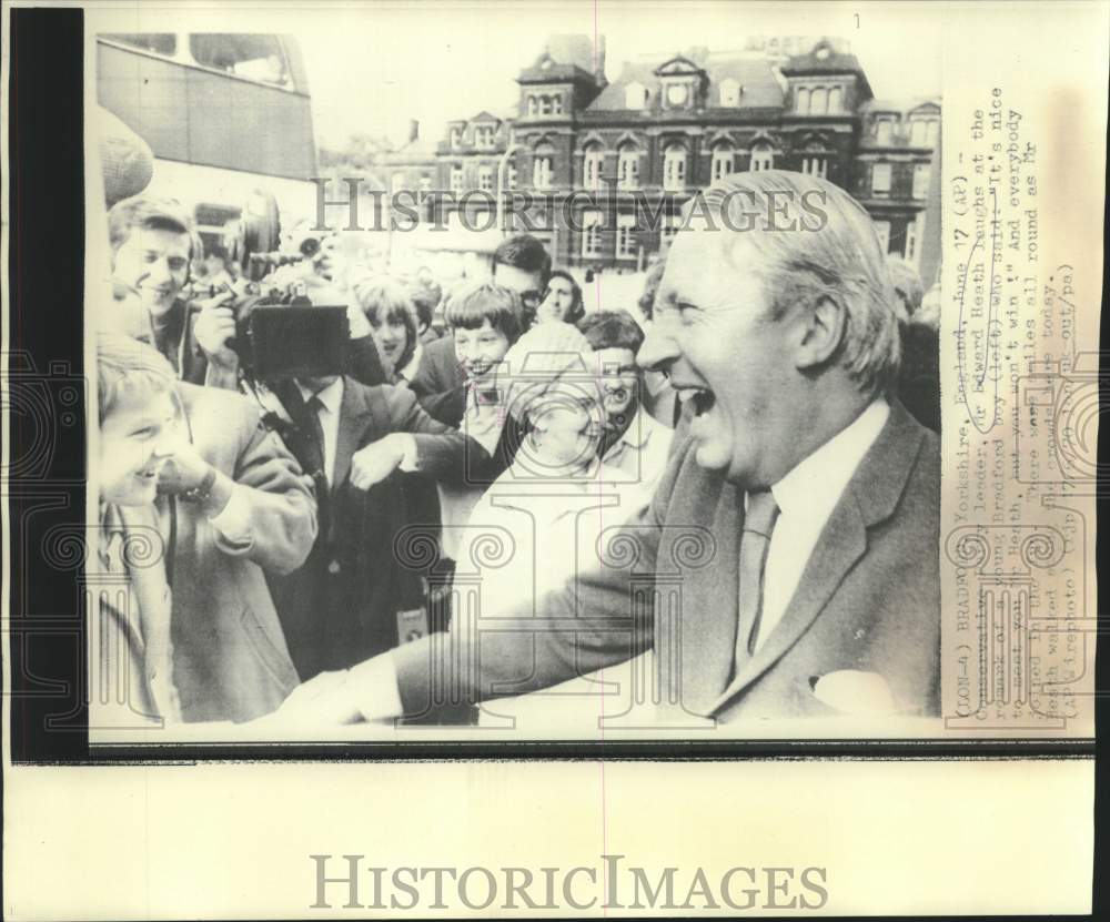 1970 Conservative Party leader Edward Heath with young boy - Historic Images