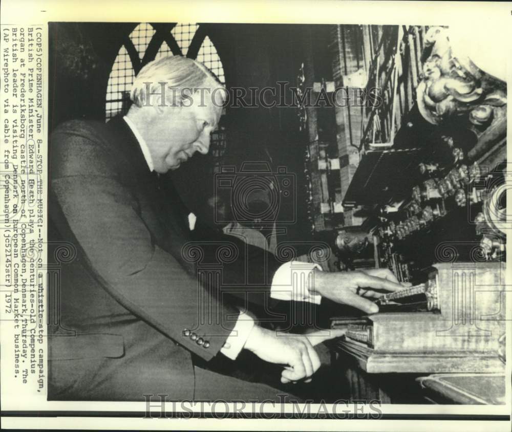 1972  Edward Heath plays Compenius organ at Frederiksborg Castle. - Historic Images