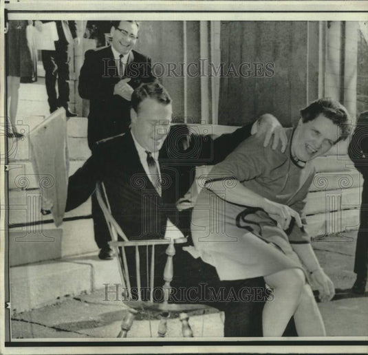 1966 Press Photo Rep. Kenalene Collins gets "spanking" from Governor Philip Hoff-Historic Images