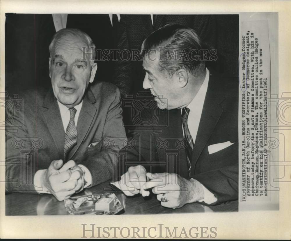 1961 Press Photo Luther Hodges and Warren Magnuson at Senate Finance Committee-Historic Images