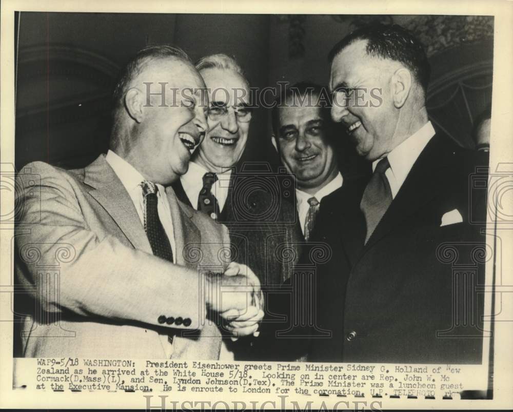 1953 President Eisenhower, Prime Minister Holland and others chat - Historic Images