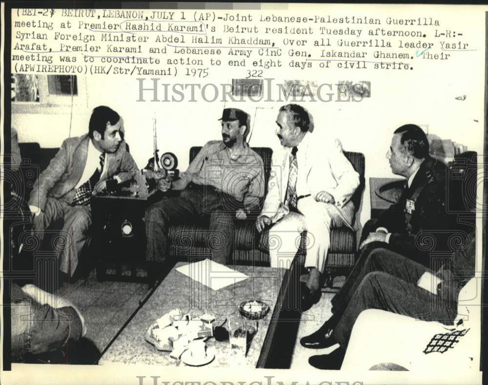 1975 Lebanon&#39;s Karami and others at joint Lebanese-Pakistan meeting - Historic Images