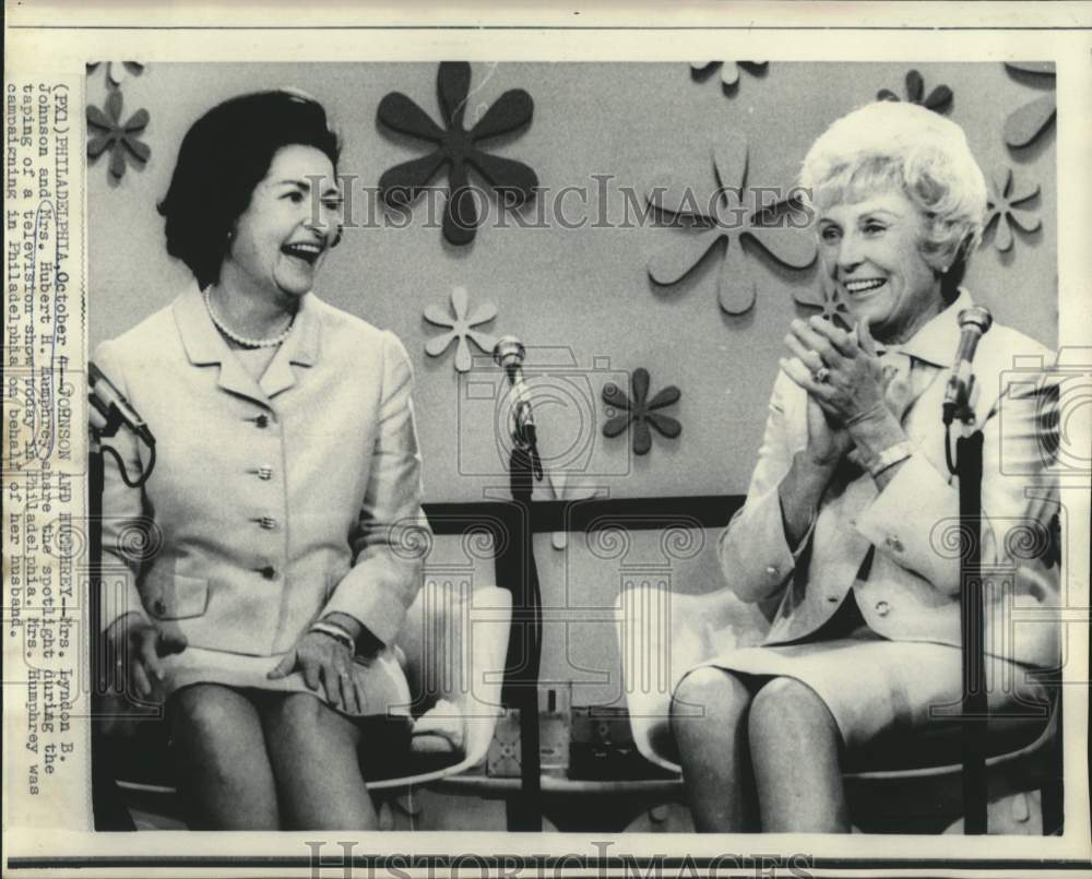 1968 Press Photo Mrs. Johnson and Mrs. Humphrey on Philadelphia television show.-Historic Images