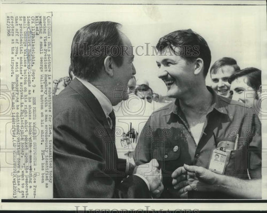 1968 Vice President Humphrey shakes hand of Wallace supporter. - Historic Images