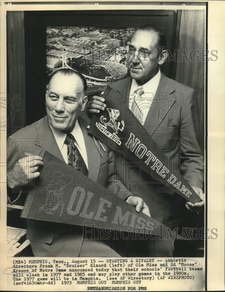1973 Athletic Directors Kinard and Krause announce schools' schedule - Historic Images