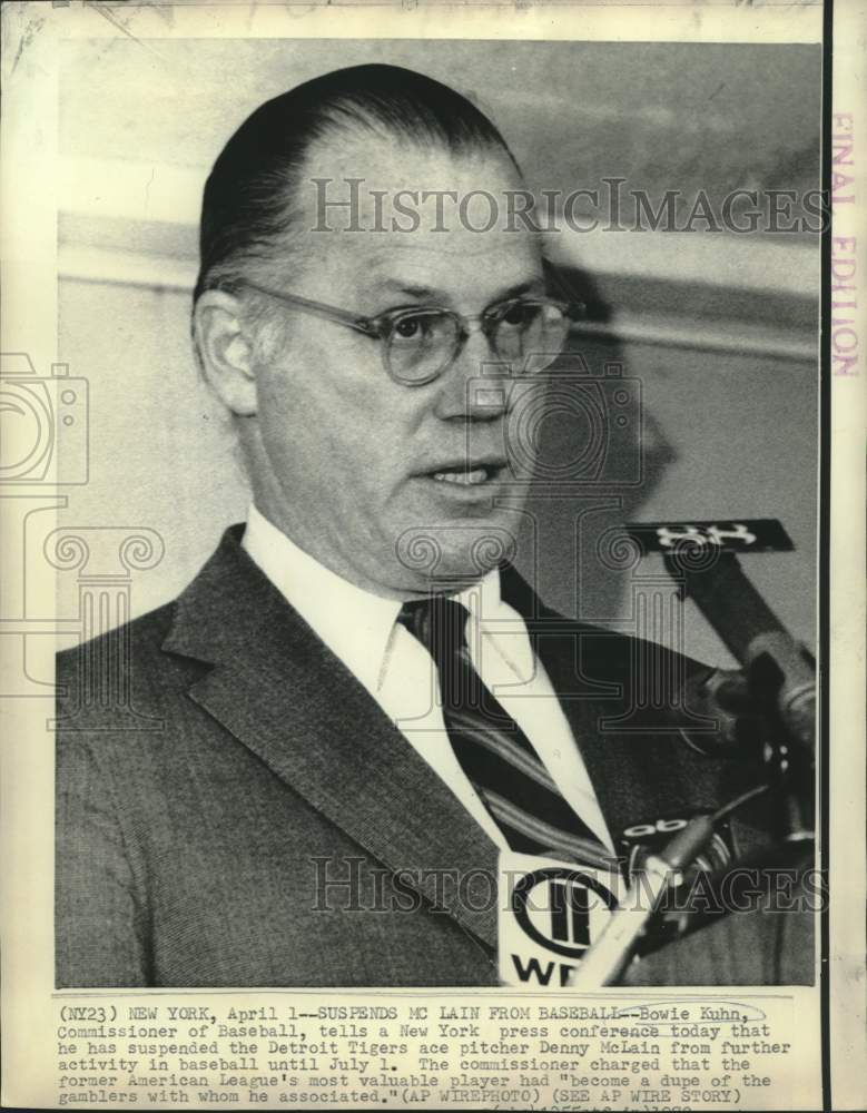 1970 Press Photo Baseball Commissioner Bowie Kuhn at New York press conference. - Historic Images