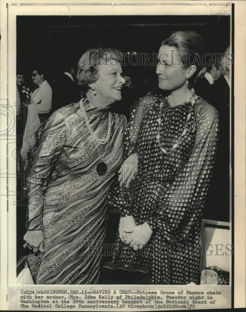 1973 Princess Grace of Monaco chats with her mother Mrs. John Kelly. - Historic Images