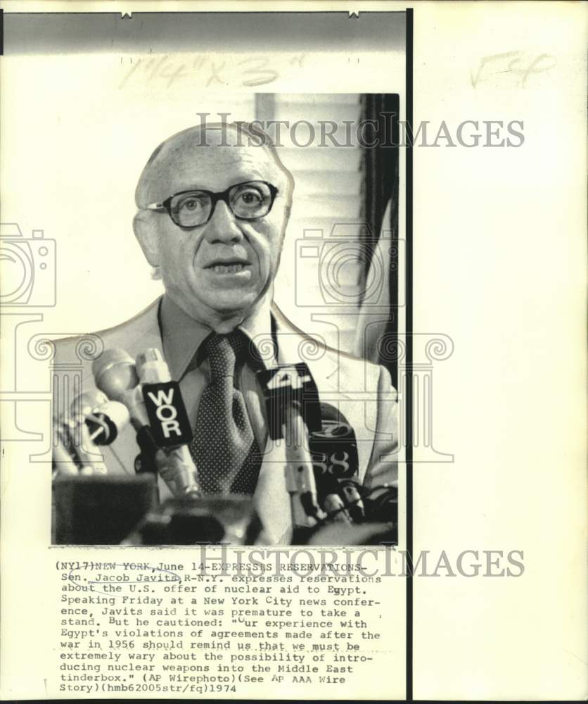 1974 Senator Javits speaks at New York City news conference. - Historic Images