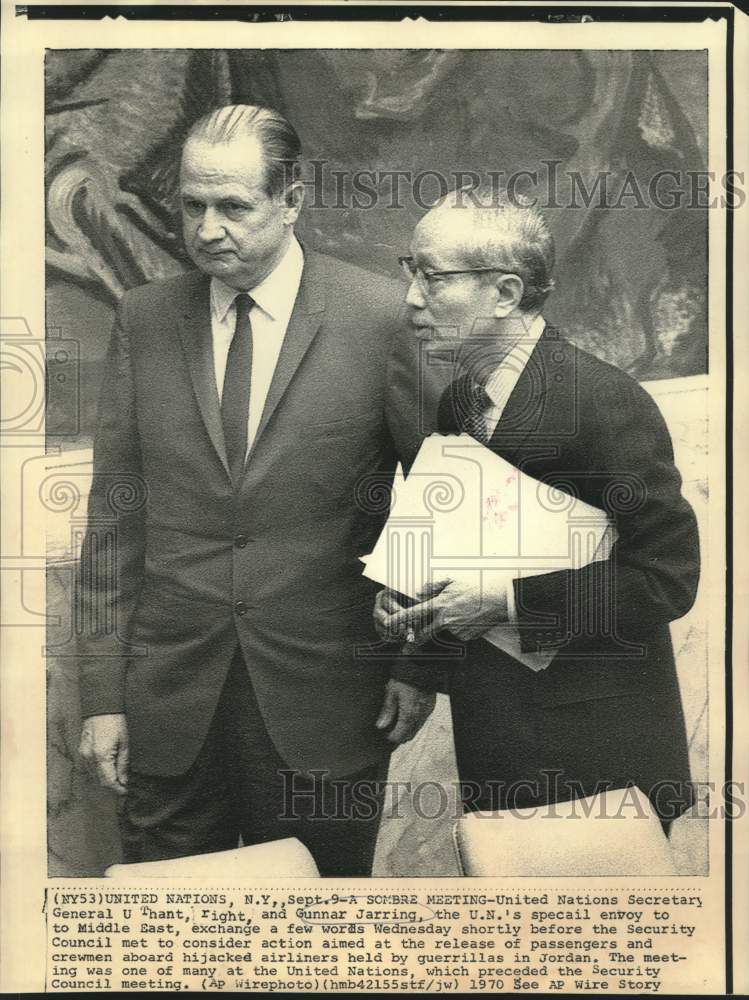 1970 United Nations U Thant and Gunnar Jarring at Security Council - Historic Images