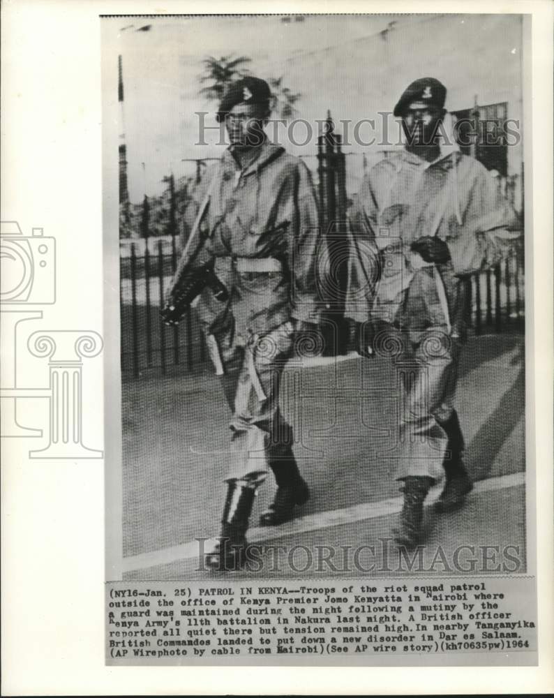 1964 Riot squad troops patrol Kenya&#39;s Premier Kenyatta&#39;s office.-Historic Images