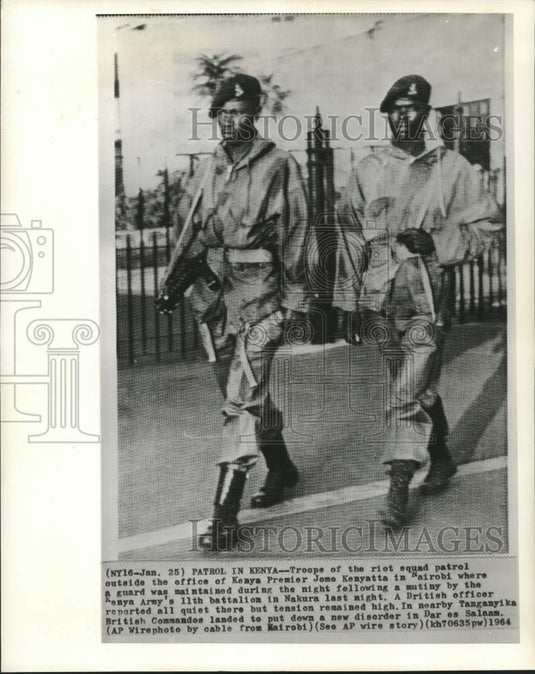 1964 Riot squad troops patrol Kenya's Premier Kenyatta's office.-Historic Images