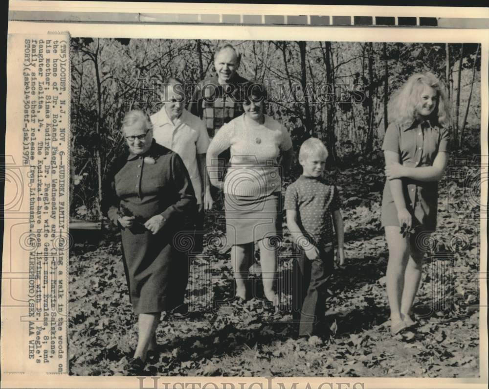 1974 Simas Kudirka and family walk at home of Dr. Paegle in NJ. - Historic Images