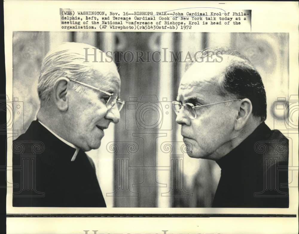 1972 Cardinals Krol and Cook talk at National Conference of Bishops. - Historic Images