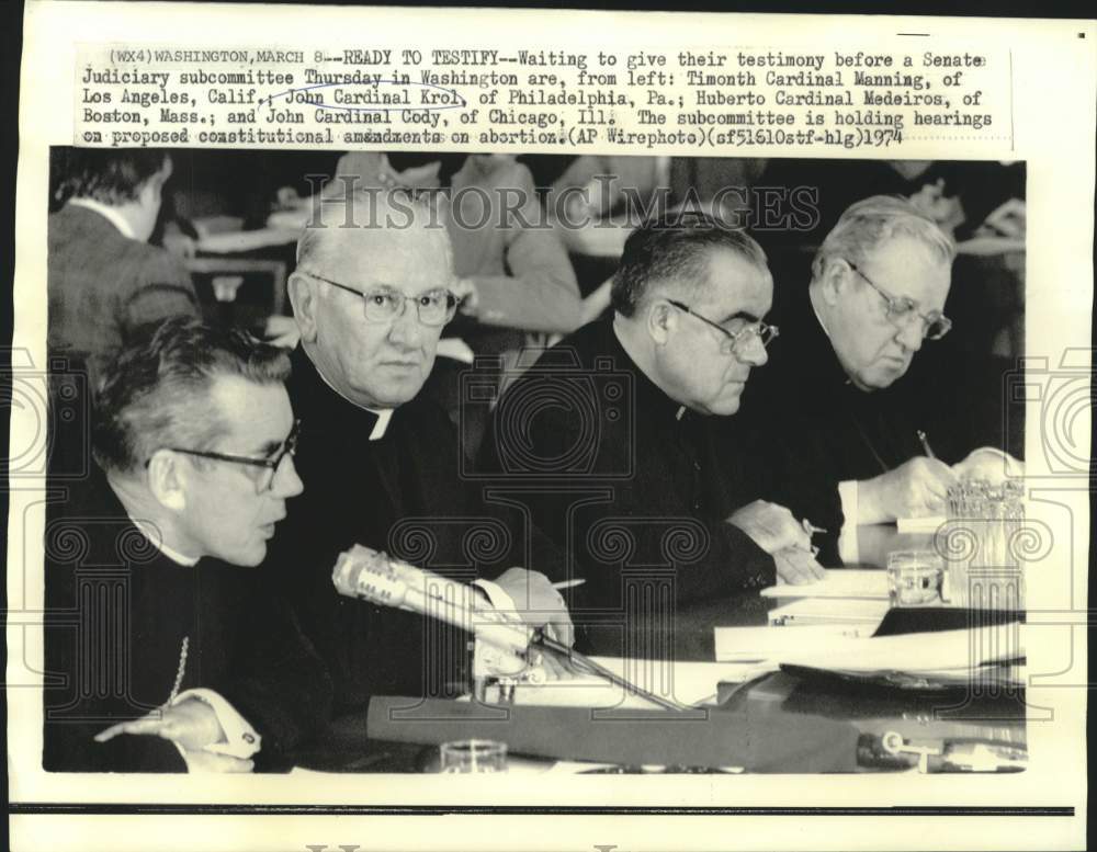 1974 Press Photo Philadelphia&#39;s Cardinal Krol and others at Senate Judiciary.-Historic Images