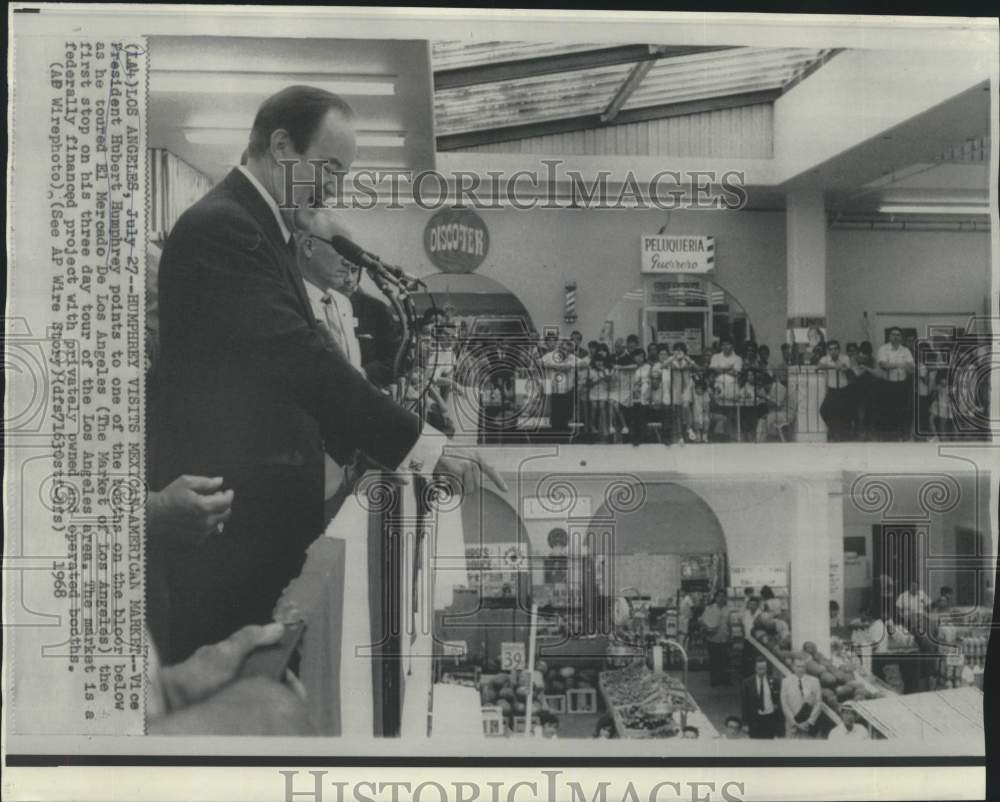 1968 Press Photo Vice President Humphrey visits Mexican-American market in CA - Historic Images