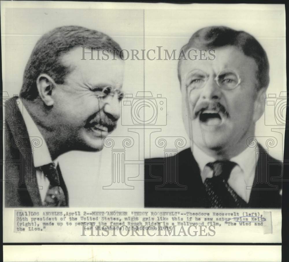 1975 Actor Brian Keith (right) as Theodore Roosevelt (left) in film - Historic Images