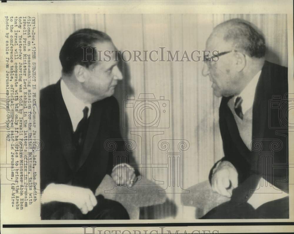 1967 Swedish diplomat Gunnar Jarring confers with Israel&#39;s Eshkol - Historic Images